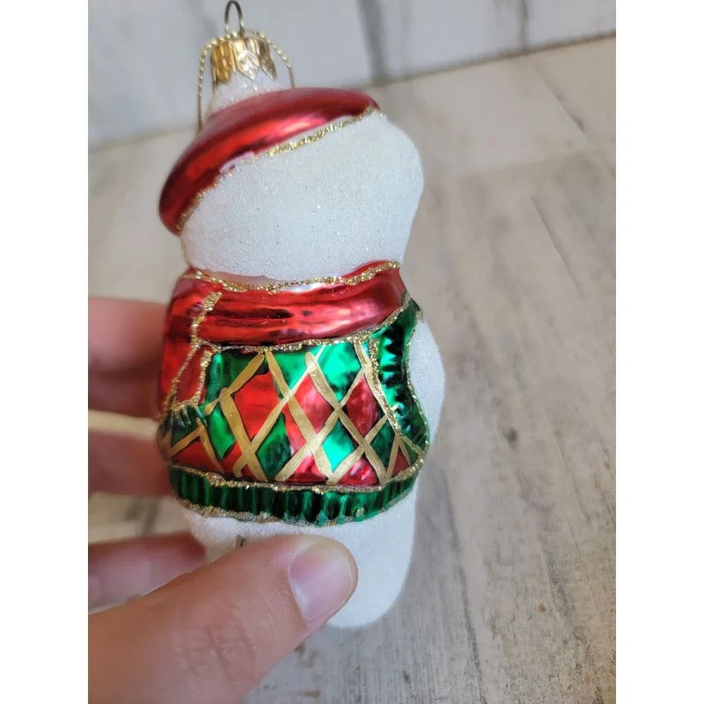 Vintage polar bear glitter‎ blown glass golf ornament Xmas